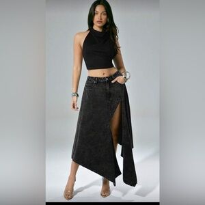 Black Asymmetrical Denim Skirt